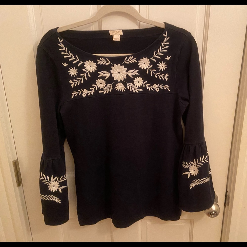 J.Crew Fluttery Sleeve Embroidered Shirt